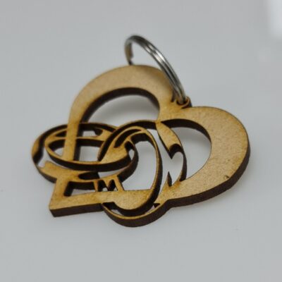 Wooden MDF Love Heart Rings Keyring